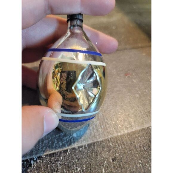 Reflective blown glass silver white blue line ornaments Xmas decor - Picture 5 of 7